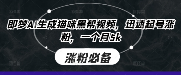 即梦AI生成猫咪黑帮视频，迅速起号涨粉，一个月5k-轻创终点站